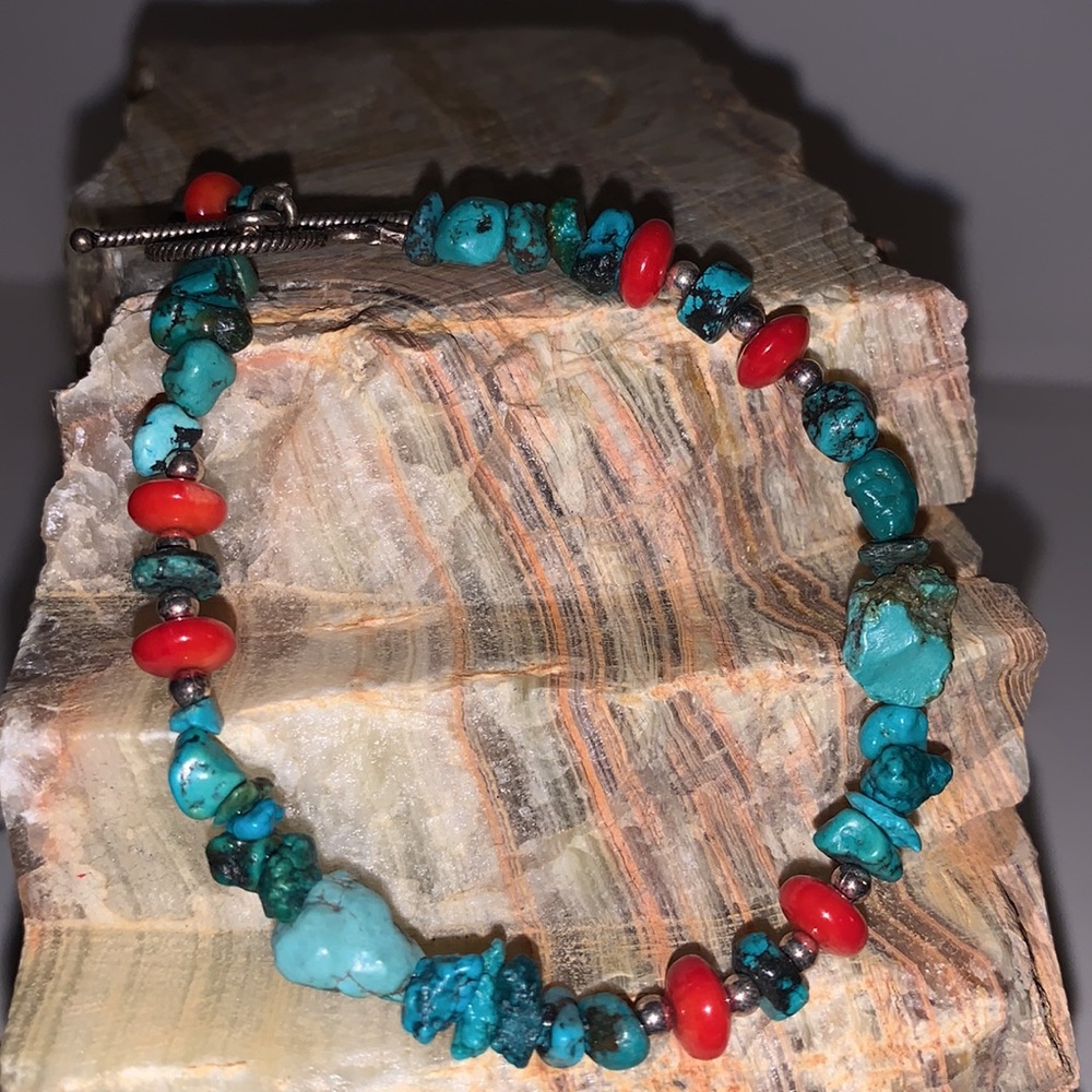 Turquoise Handmade Bracelet with sterling clasp